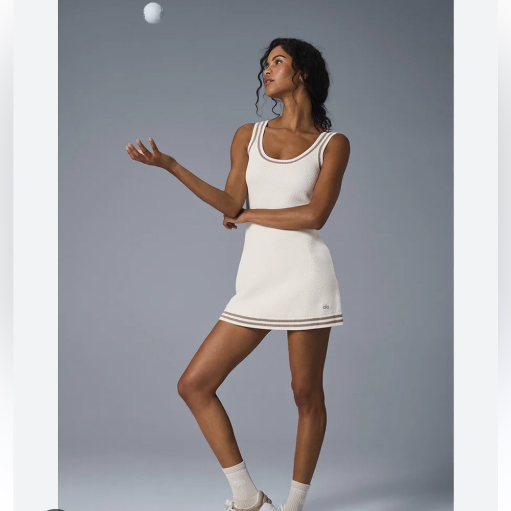 Alo Tennis Club Sweater Knit Dress, Ivory Gravel, Excellent Condition, M